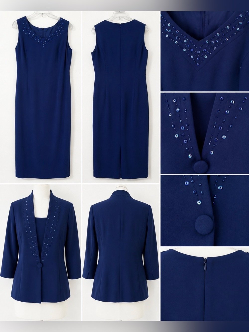 Royal Blue Embellished Dress & Matching Blazer 2-Piece Set